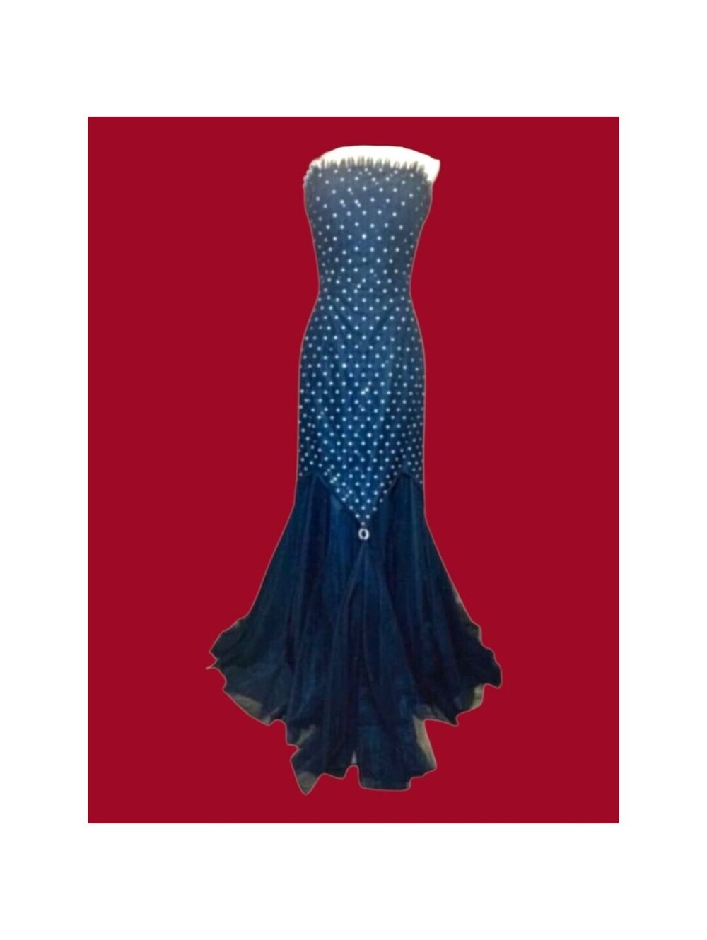 Vintage Y2K Strapless Sequin Polka Dot Mermaid Gown Black Tulle Formal Dress